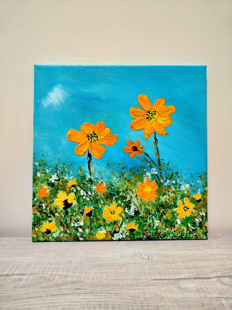 黄波斯菊无框画/压克力画/挂画/原画/圣诞礼物/交换礼物 - 海报/装饰画/版画 - 棉．麻 