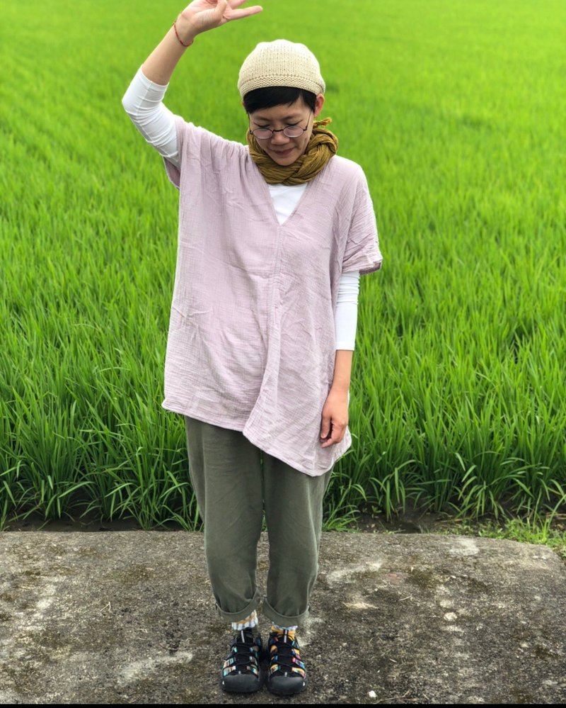 清迈V领天然水洗双层棉舒服上衣 - 女装上衣 - 棉．麻 多色