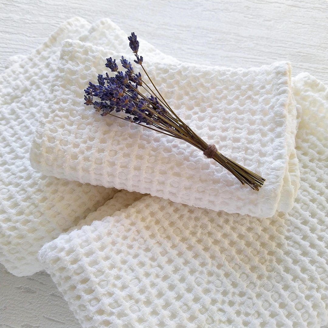 White waffle towels, Face towels for bathroom, Linen waffle towels, Hand towels - 毛巾浴巾 - 亚麻 白色