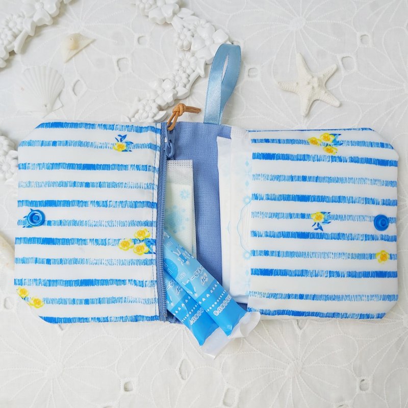 韩国防水布蓝色条纹碎花随身收纳卫生棉包/生理包 - 化妆包/杂物包 - 防水材质 蓝色