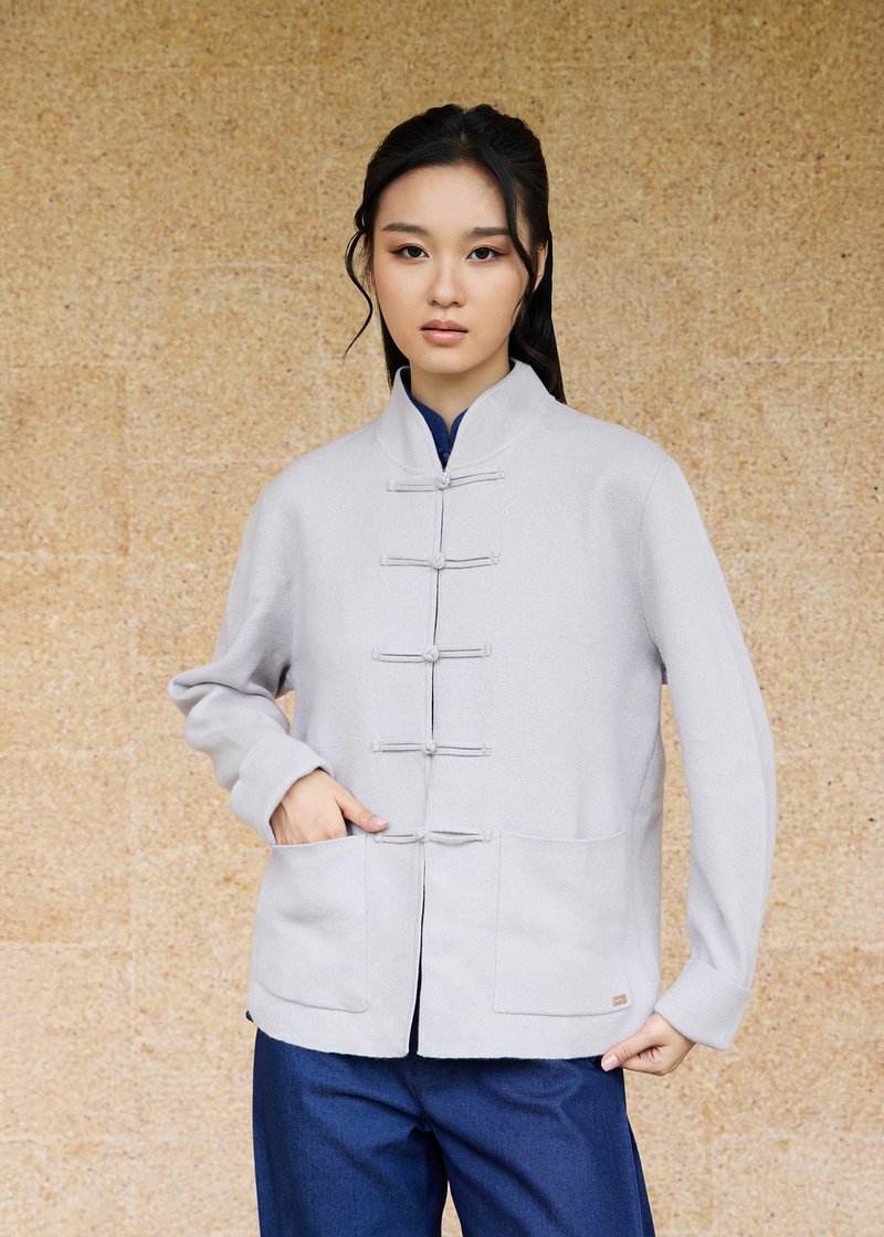 针织唐装开襟外套(粉红色) |香港设计 | 新中式 - 女装针织衫/毛衣 - 羊毛 卡其色