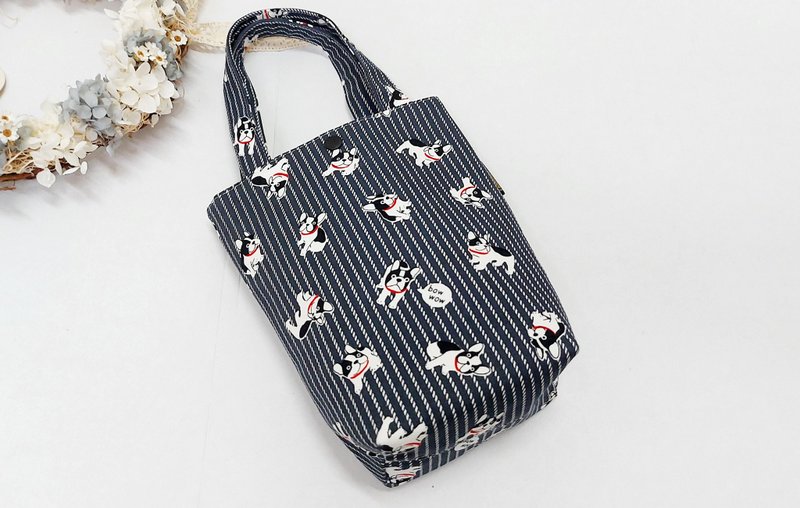 法斗小狗【内防泼水】饮料提袋-水壶提袋-冰霸杯-外出提袋-礼物 - 随行杯提袋/水壶袋 - 棉．麻 灰色