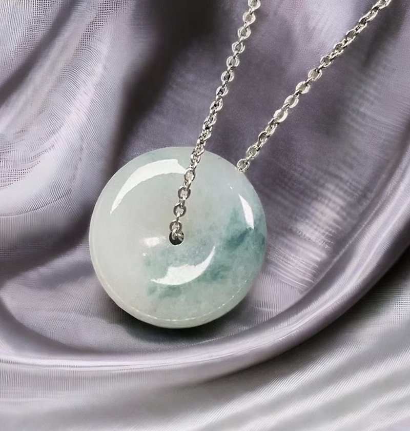 冰糯飘蓝花翡翠平安扣项链 | 天然缅甸玉翡翠A货 | 送礼 - 项链 - 玉石 多色