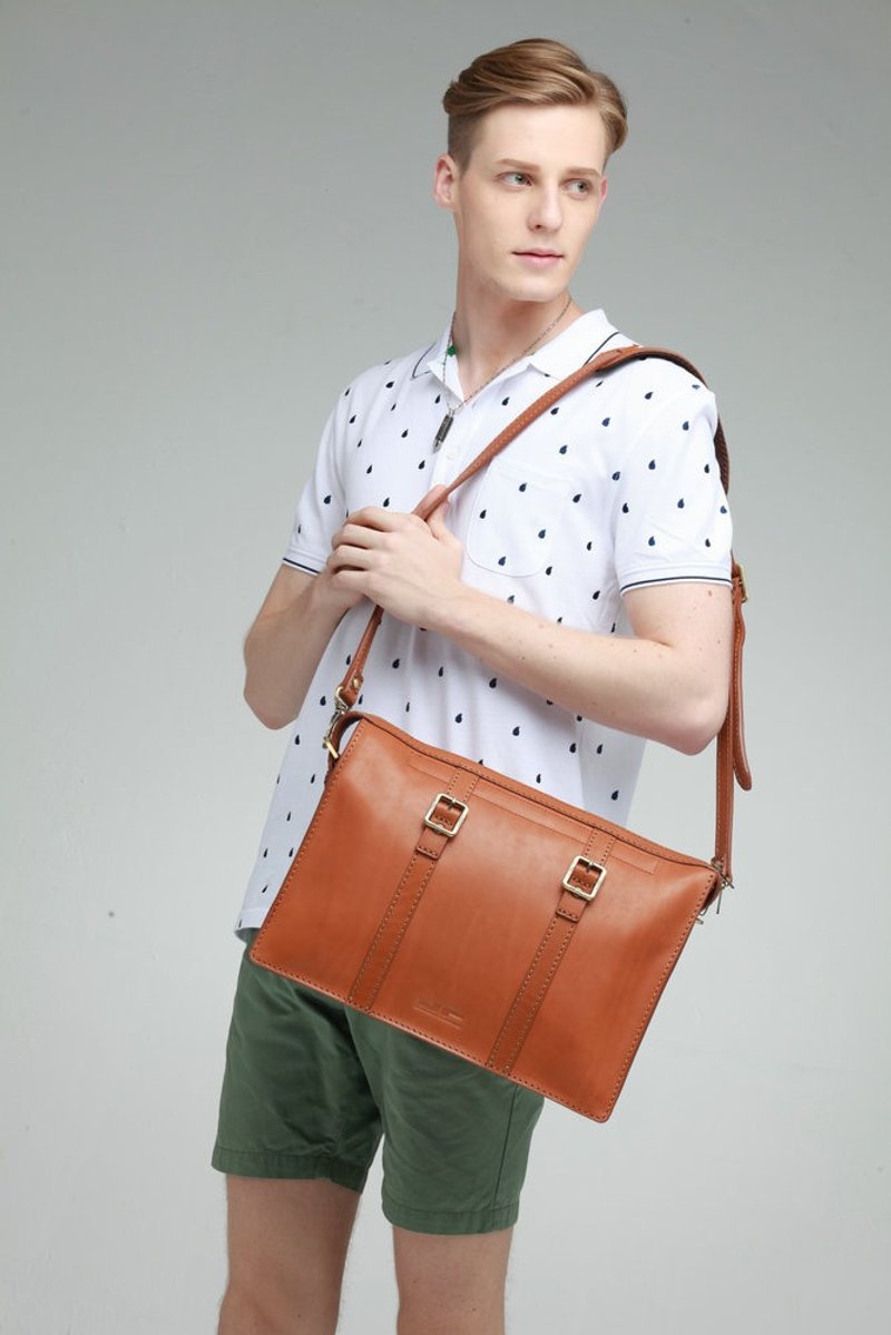 JIMMY RACING 超越自我真皮手提斜背公文包-驼色0302118 - 侧背包/斜挎包 - 真皮 卡其色