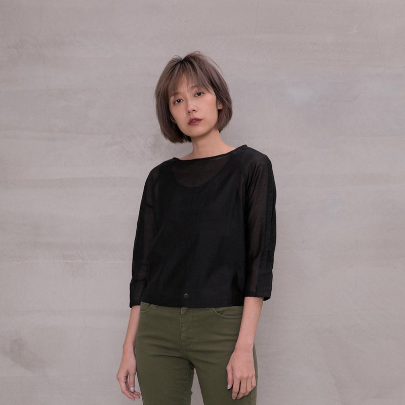 个性宣言拉克兰袖上衣 Statement Lakeland Sleeves Top T203 - 女装上衣 - 其他人造纤维 黑色