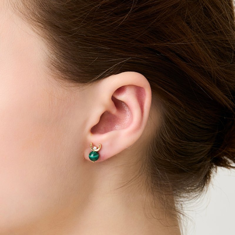彩虹孔雀石耳环 Rina Green Malachite Earring - 耳环/耳夹 - 纯银 金色