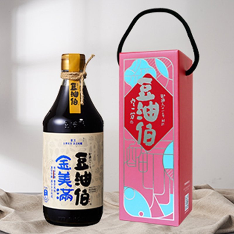 【豆油伯】无添加糖金美满酱油500ml (礼盒) - 酱料/调味料 - 玻璃 