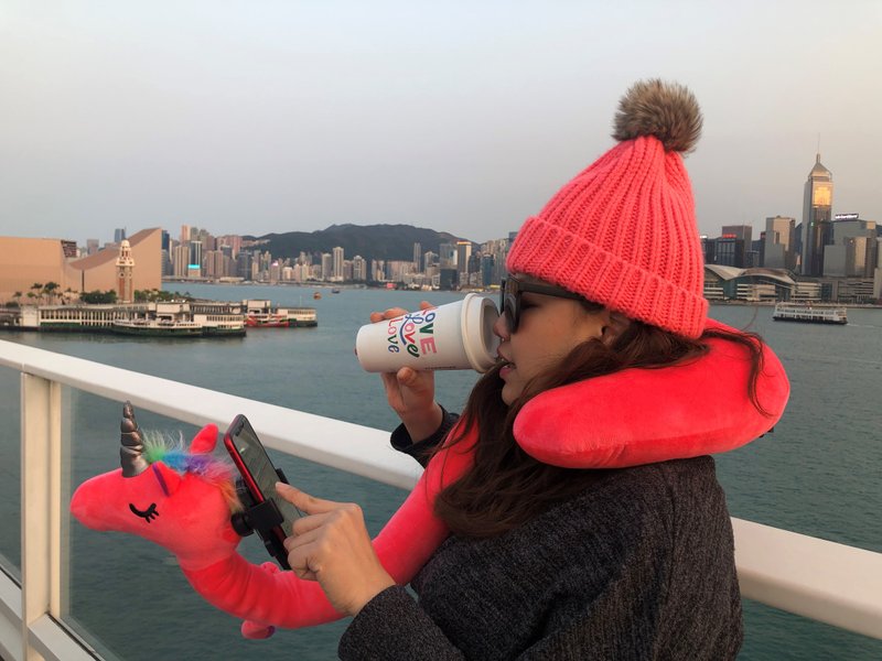 独角兽旅游颈枕配手机支架座 - 枕头/抱枕 - 聚酯纤维 粉红色