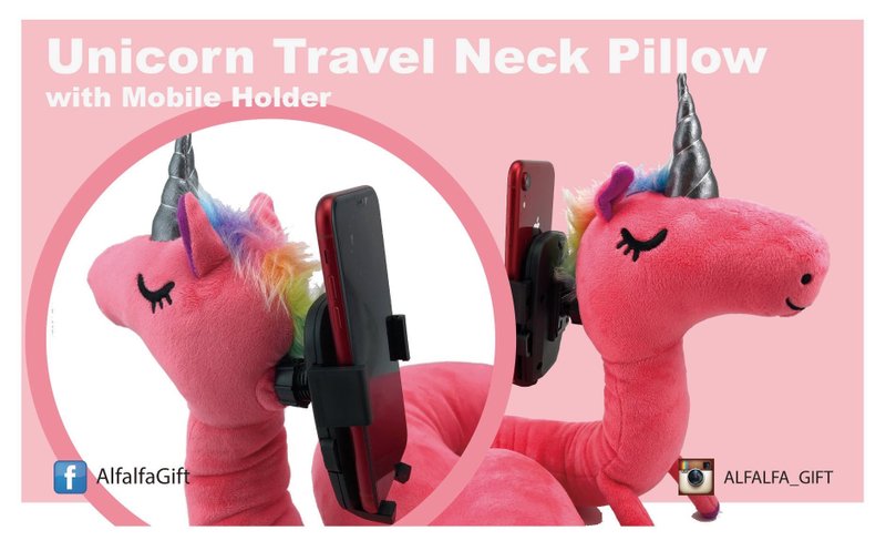 独角兽旅游颈枕配手机支架座 - 枕头/抱枕 - 聚酯纤维 粉红色