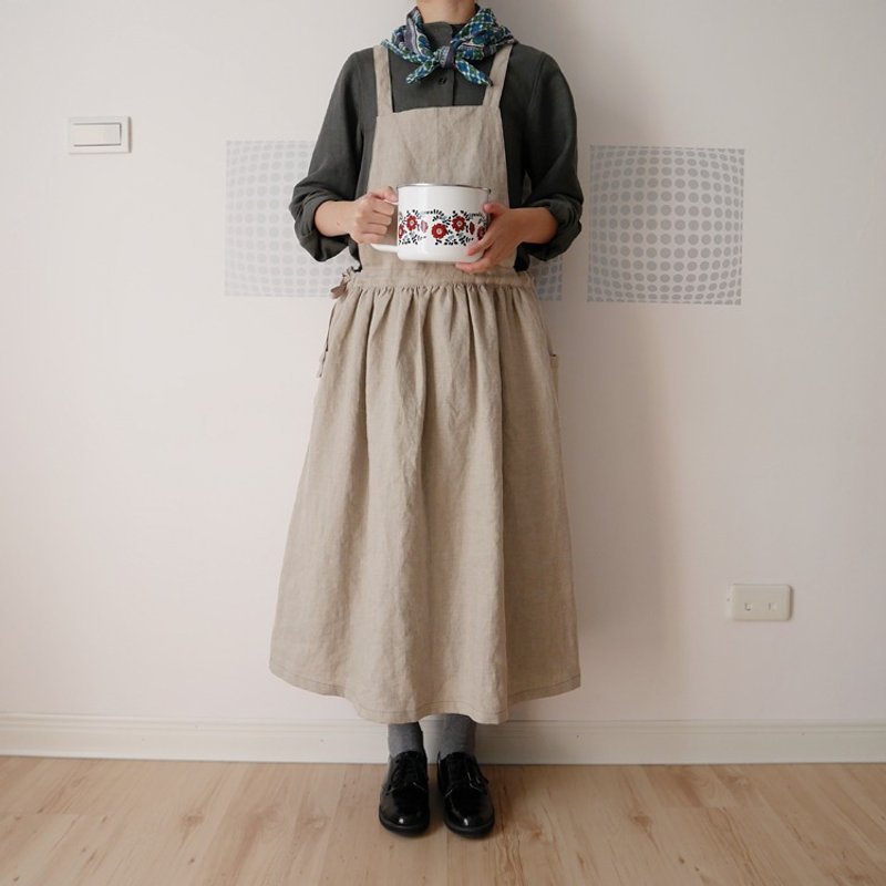 亚麻  苎麻围裙式侧抽绳洋装 可选色 全订制 - 围裙 - 棉．麻 多色