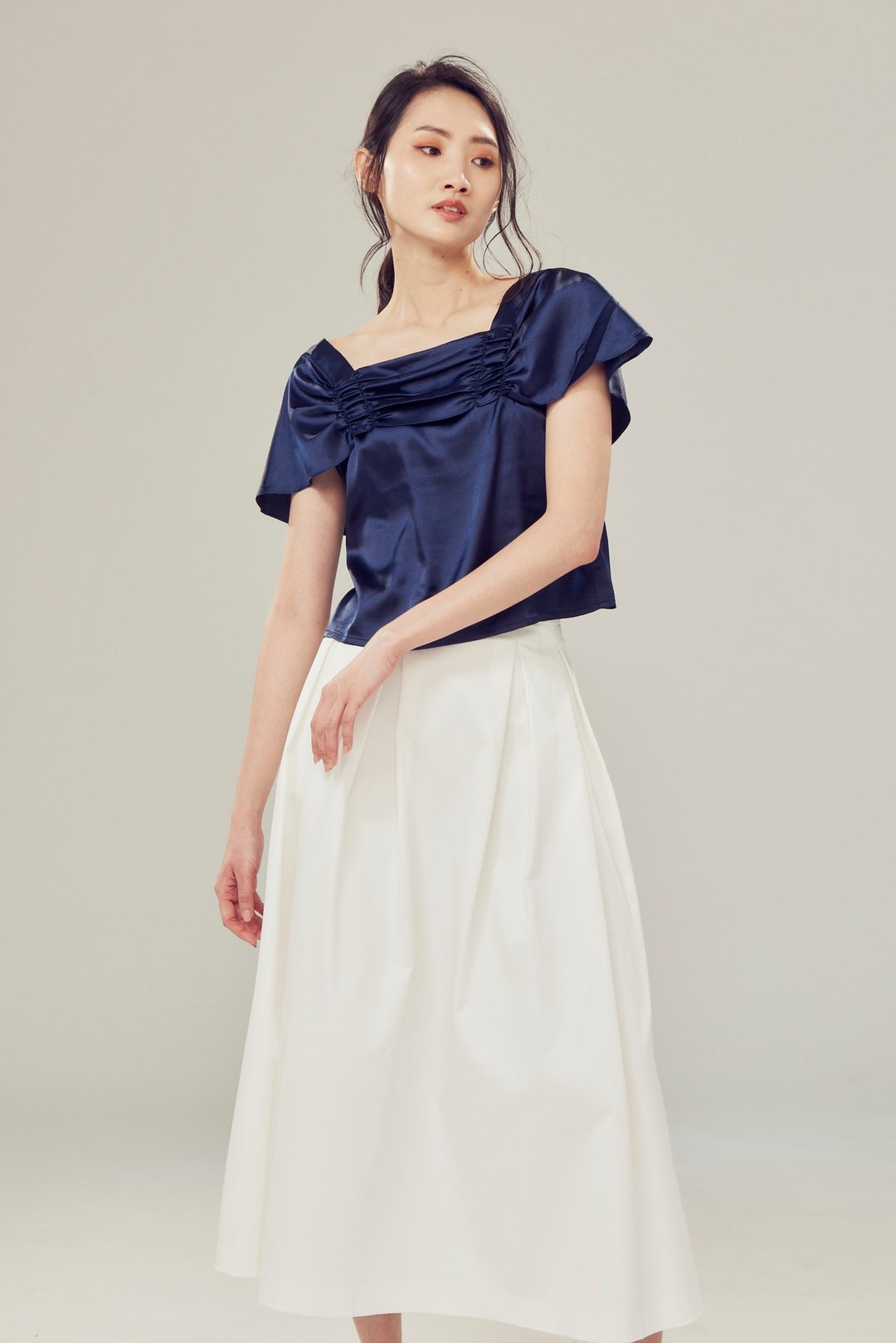 Off-season sale 蓝色抽皱上衣 - 女装上衣 - 聚酯纤维 