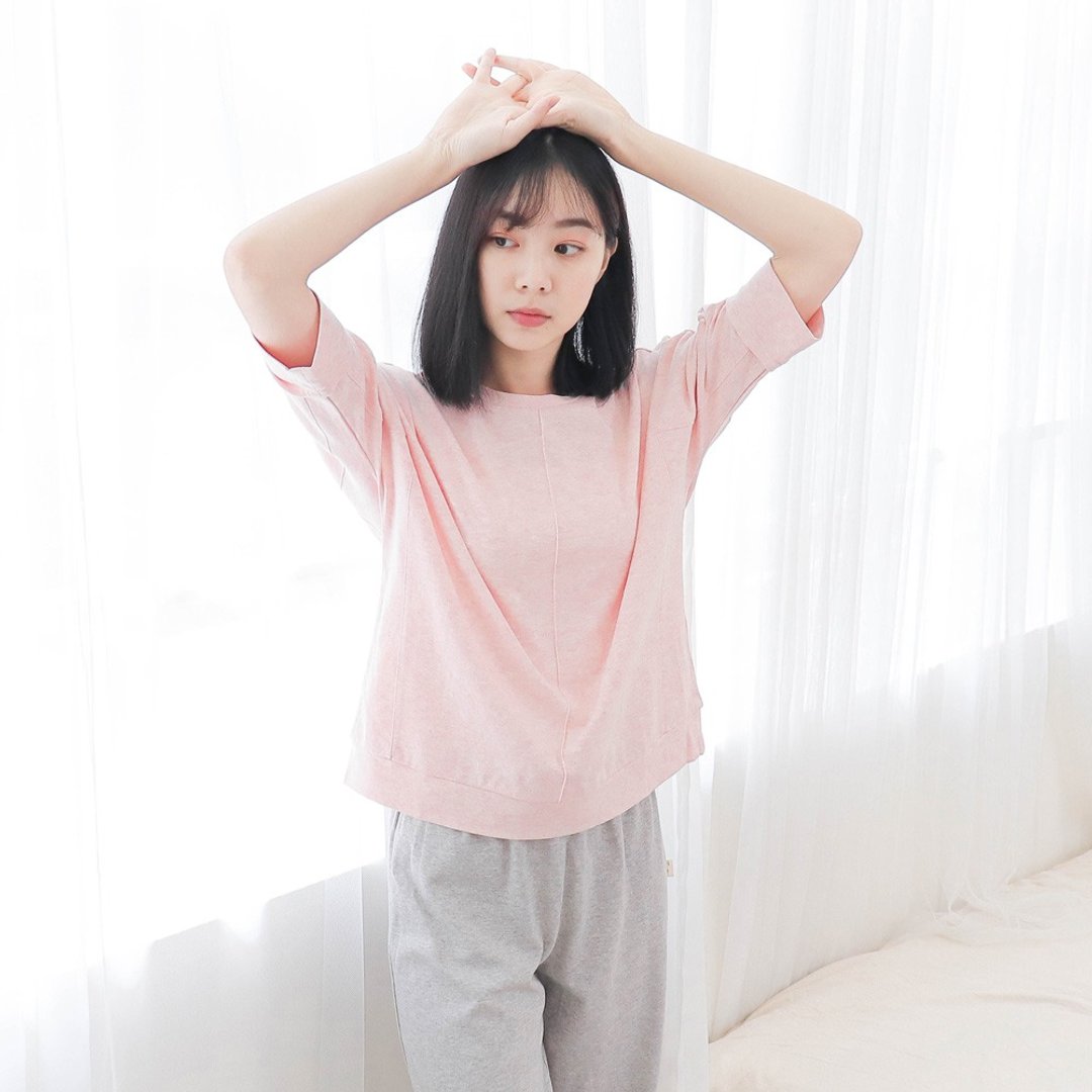 UMORFIL胶原蛋白反折袖口/居家服-麻花粉 - 居家服/睡衣 - 棉 粉红色