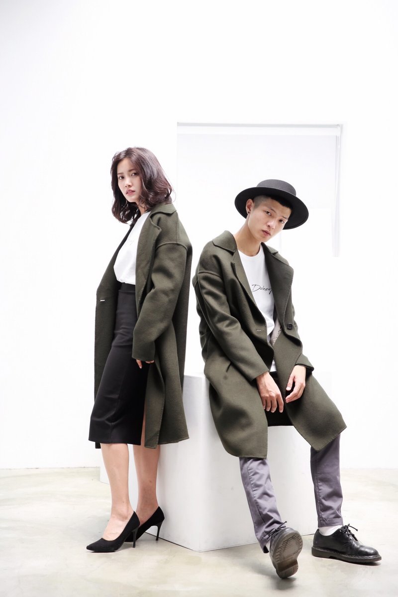 纯手工羊毛大衣 军绿 Oversize 中性 不分性别 原创品牌 - 男装外套 - 羊毛 绿色