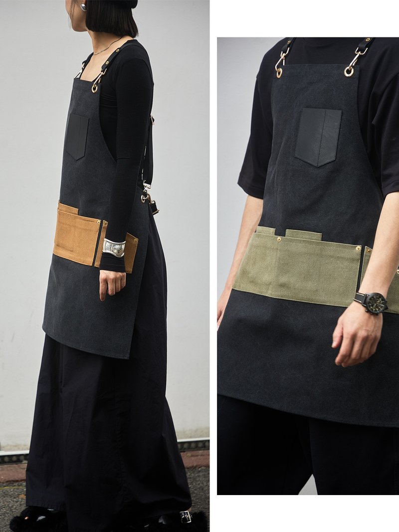 Virgostudio 拼色设计师高级感帆布咖啡店餐饮花艺烘焙集合店围裙 - 围裙 - 其他材质 