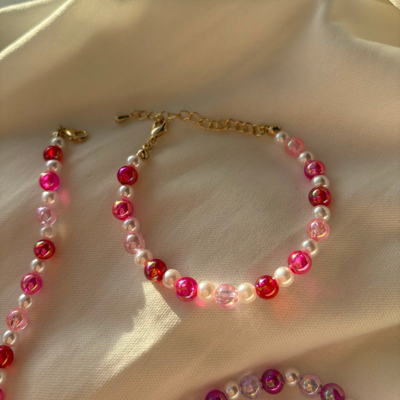 /现货/ rosy blossom bracelet • 玫瑰花庄园串珠手链 - 手链/手环 - 铜/黄铜 红色