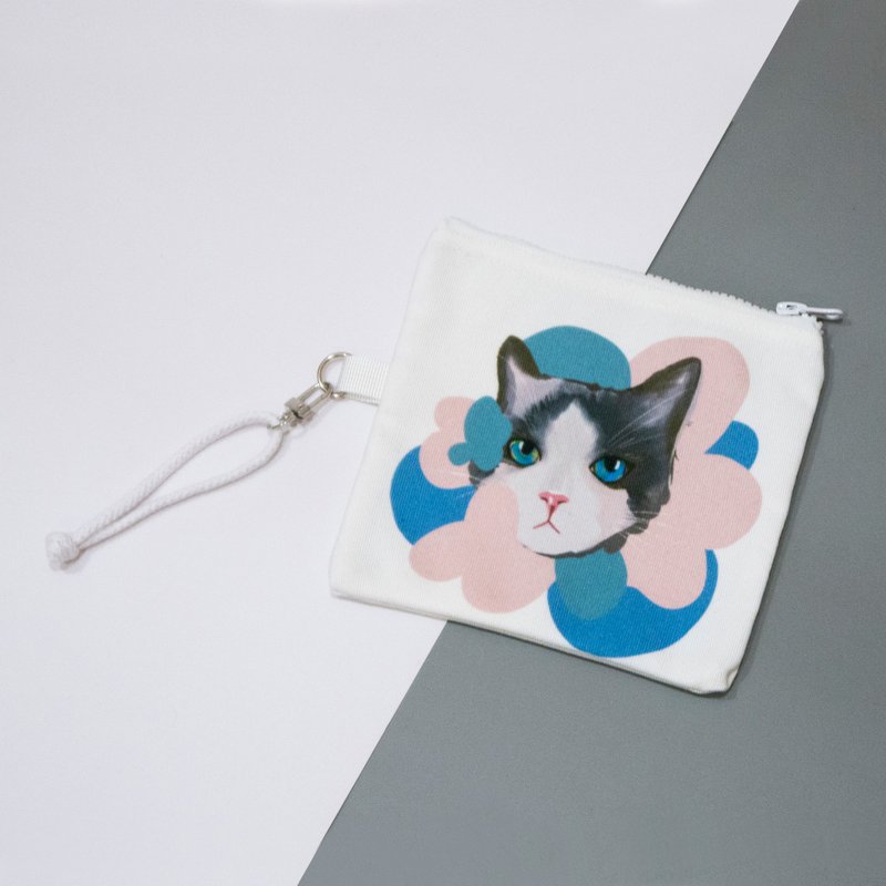 猫咪插画帆布小袋白色-布偶猫 - 化妆包/杂物包 - 聚酯纤维 白色