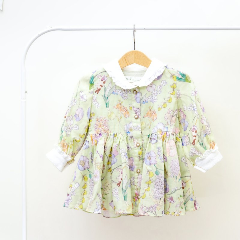 【KID SIZE 80-120】英伦花园小童洋装 夏绿蒂 附绑带 - 童装上衣 - 棉 绿色