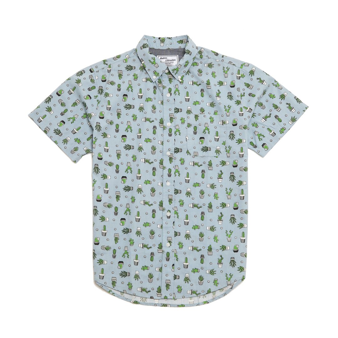 Mini Cactus Shirt 仙人掌印花衬衫 - 男装衬衫 - 棉．麻 白色