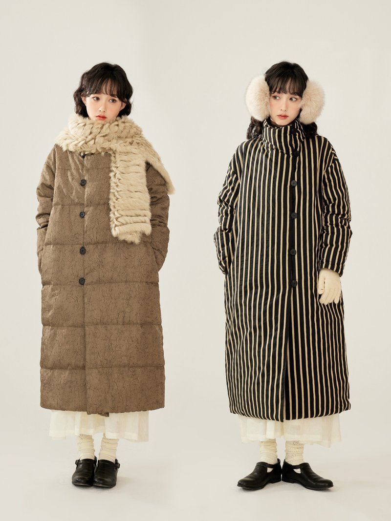 暮律之音 复古 90鸭绒 炒色条纹 两面穿 羽绒服 - 女装休闲/机能外套 - 其他材质 多色