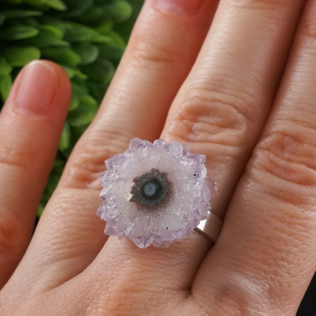 Amethyst Slice Stalactite Crystal Light Purple Lavender Adjustable Ring Jewelry - 戒指 - 宝石 紫色