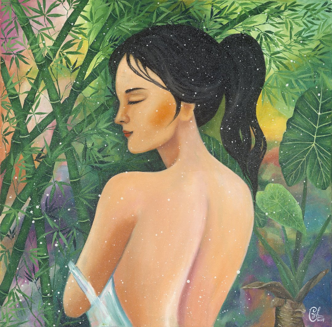 女性植物绘画 沁心引光10  Painting - Light Into me 10 - 订制画像 - 棉 黄色
