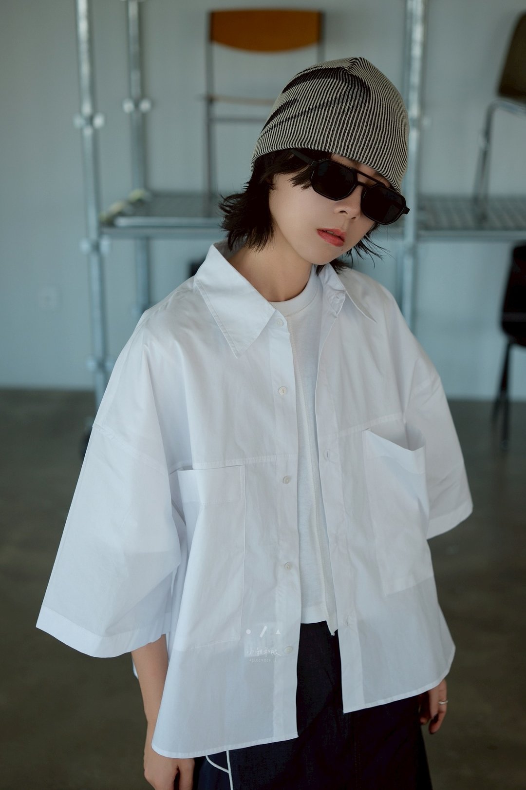 帅帅上班去五分短袖衬衫 - 2色 - 上班白 - 女装衬衫 - 棉 白色