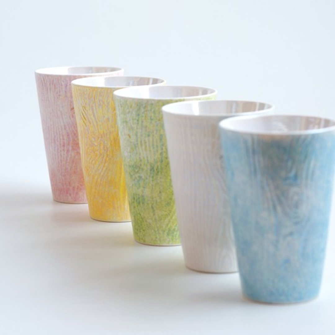 闪亮木纹啤酒杯（蓝、黄、粉红、绿） - 茶具/茶杯 - 陶 