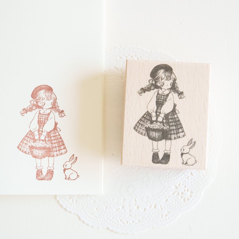印章 - 女孩与兔子 / Vintage girly - 印章/印台 - 橡胶 咖啡色