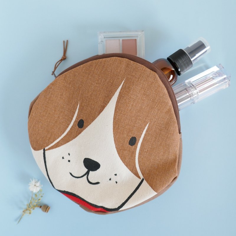 腊肠犬小包 - 化妆包/杂物包 - 棉．麻 咖啡色