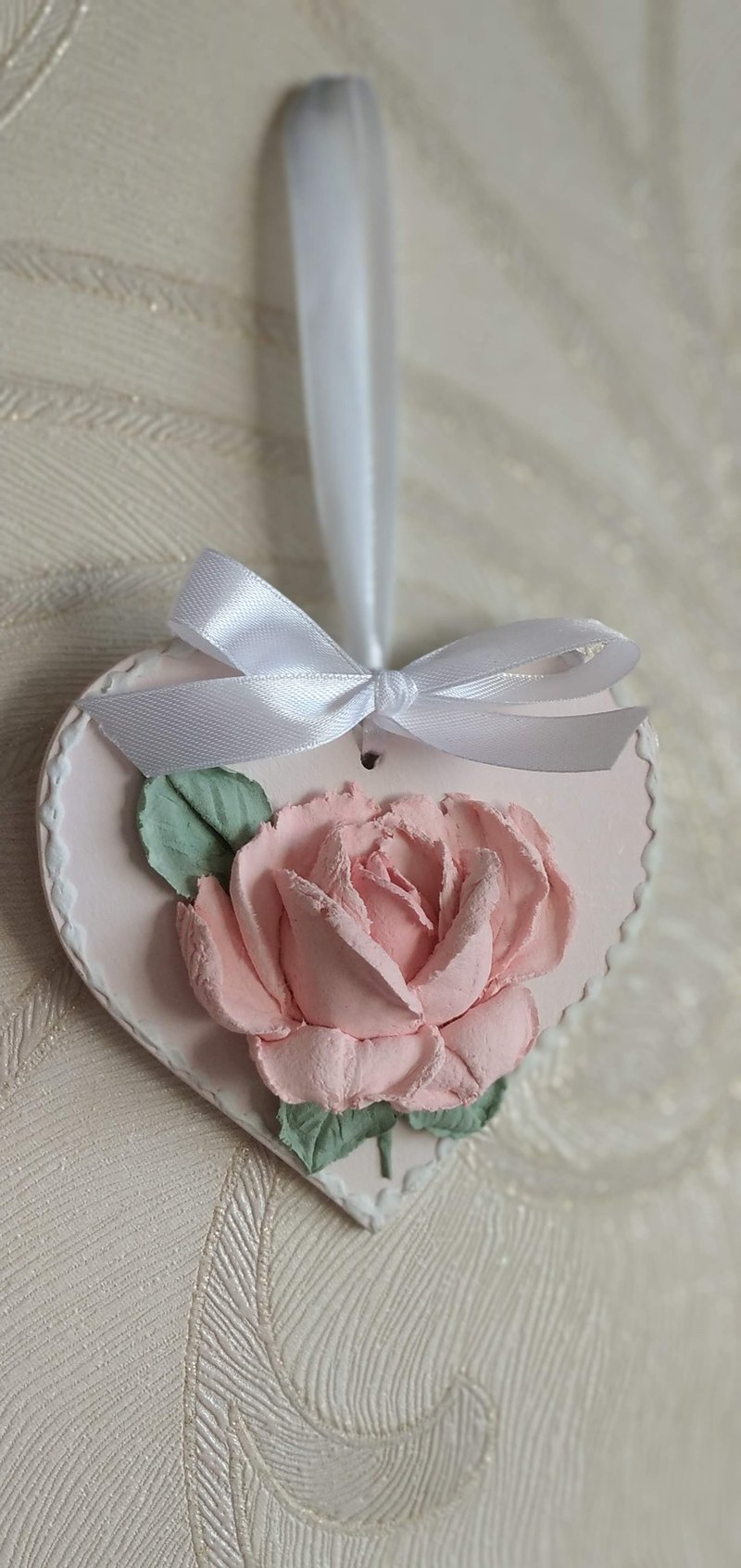 Hanging heart with pink rose Mother gift Birthday gift Wedding floral decor - 其他 - 木头 粉红色