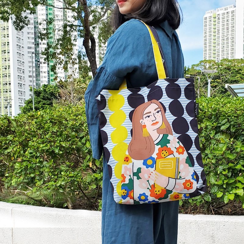 canvas tote bag, Flower tote bag, Shopping bag - 手提包/手提袋 - 聚酯纤维 