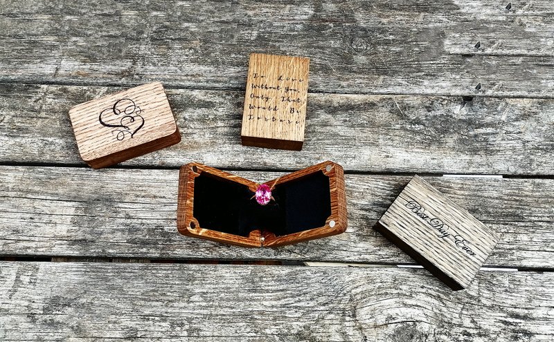 求婚戒指盒、木制戒指盒、旋转戒指盒、婚礼戒指盒 - 纸盒/包装盒 - 木头 