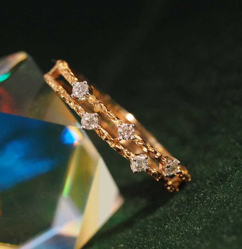 18K金双三重钻石线戒指 18K Gold Double Diamond Wire Ring - 戒指 - 贵金属 