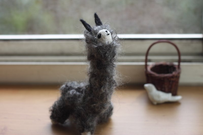 熊猫眼灰色羊驼 16cm高 - 玩偶/公仔 - 羊毛 灰色