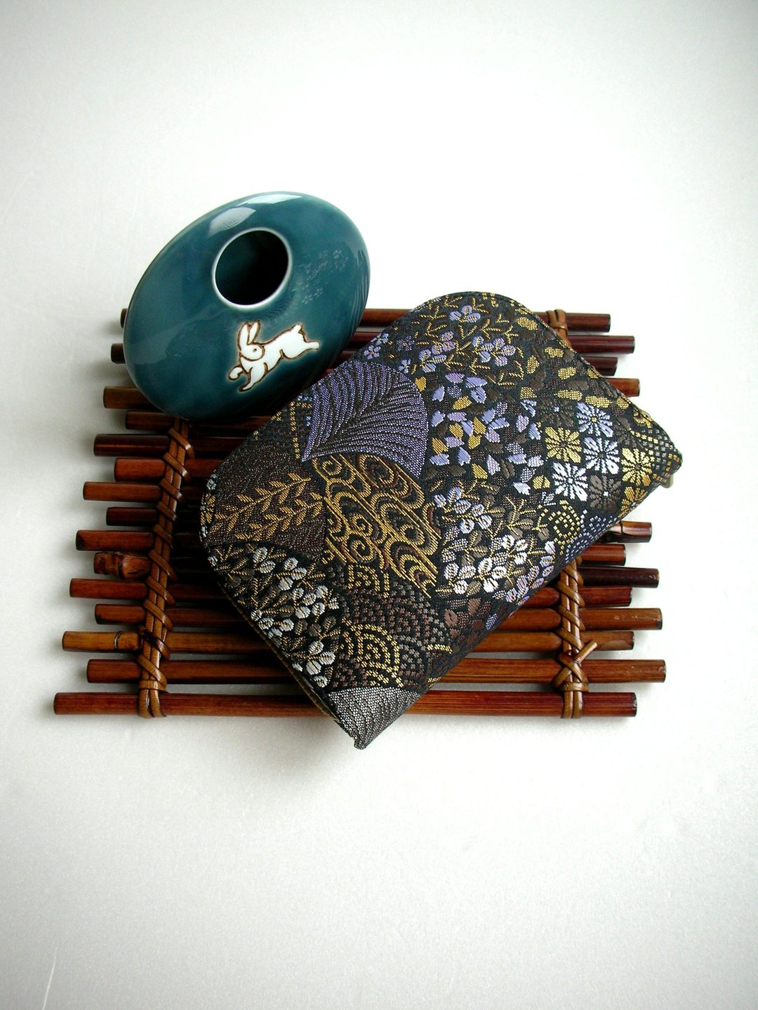 京西阵金襴锦织【墨境花伞】-短夹/皮夹/零钱包/礼物 - 皮夹/钱包 - 丝．绢 黑色