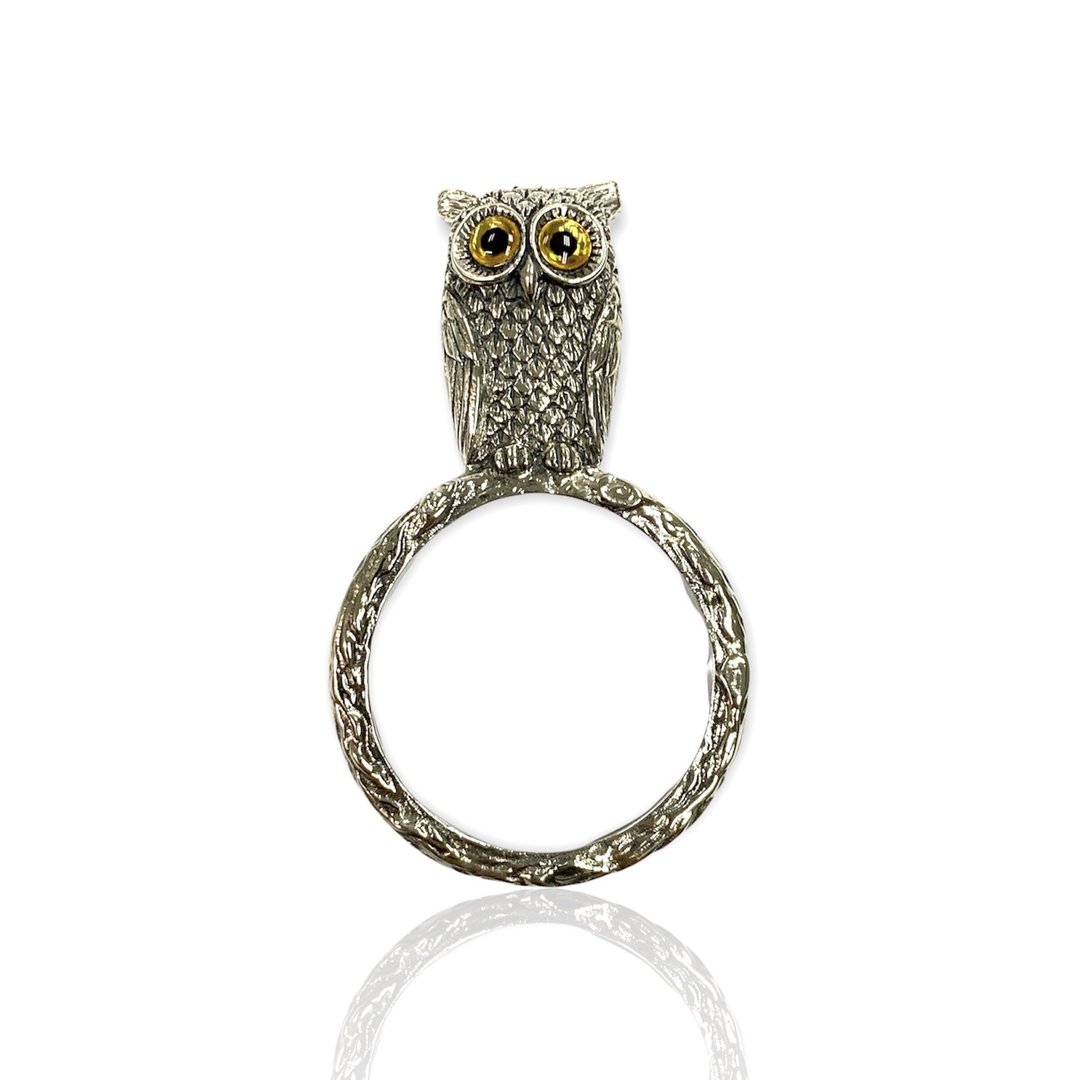 Victorian Style Owl Bird Magnifying Glass Loop Pendant 925 Sterling Silver - 其他 - 纯银 银色