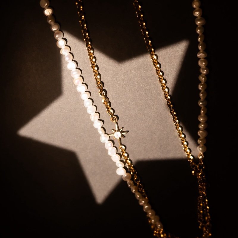 珍珠拼接星星长链 - 长链 - 其他金属 金色