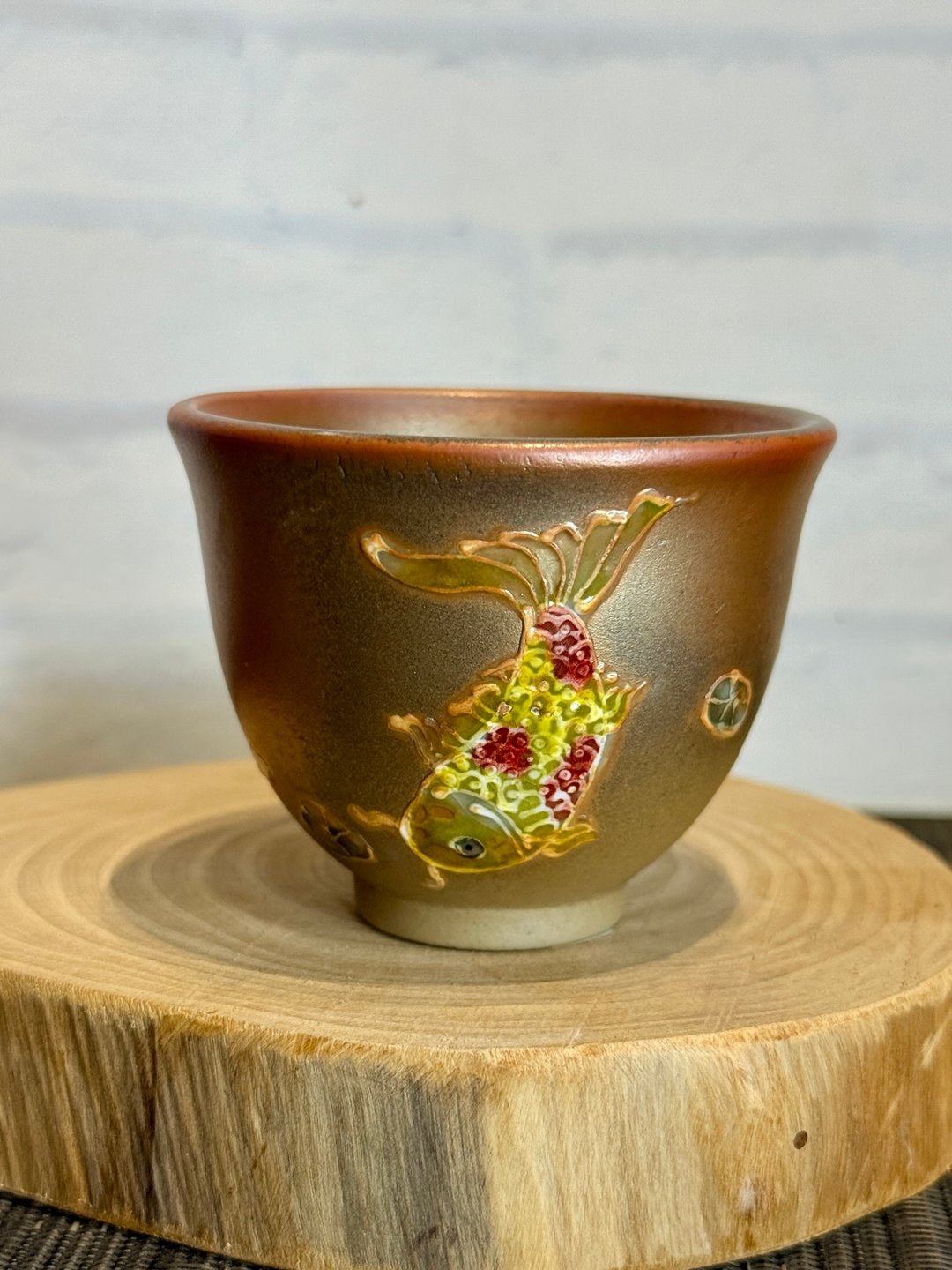 礼品/彩鲤跃杯 柴烧釉彩茶杯/手工彩绘/主人杯/醒酒神器/藏品 - 茶具/茶杯 - 陶 