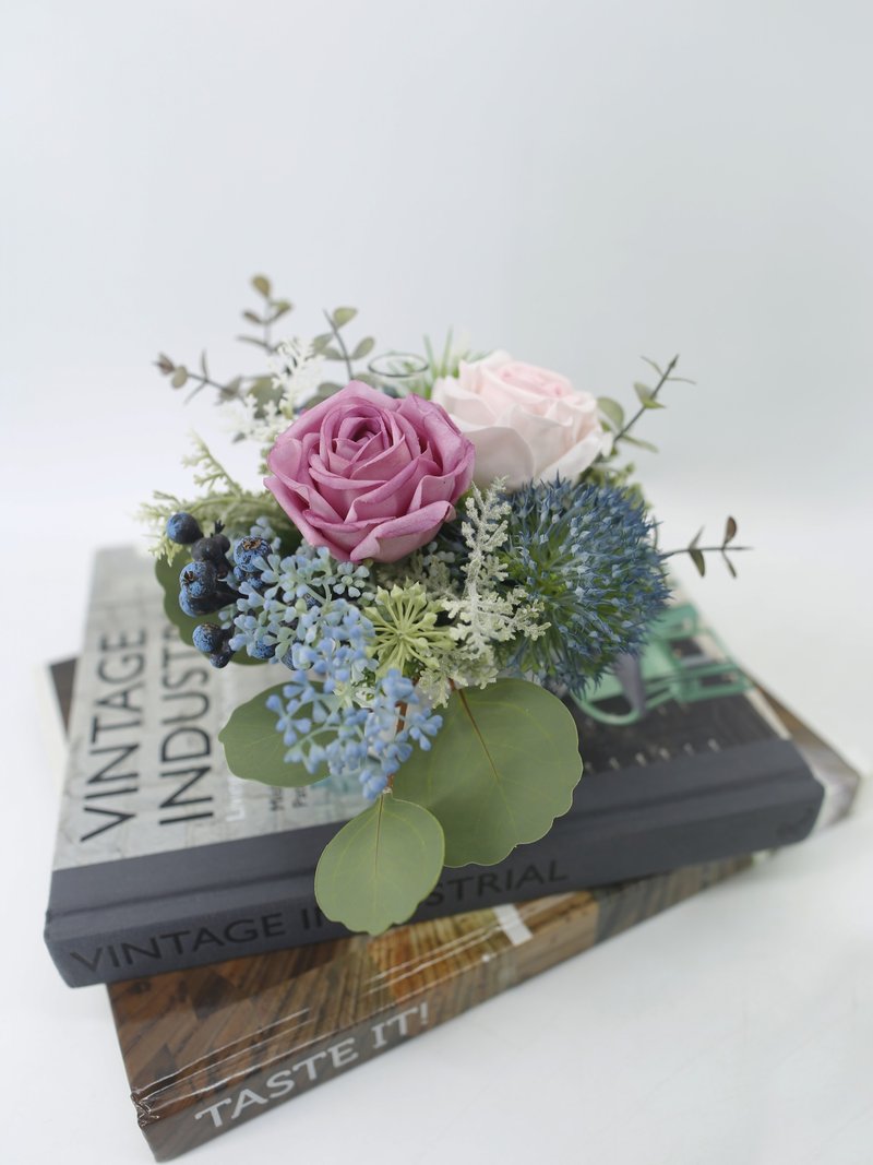 桃紫浅粉双玫瑰香氛花艺/拟真花/礼物/桌花/永不凋零/人造花 - 植栽/盆栽 - 其他材质 多色