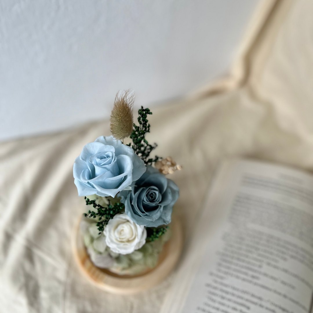 蓝色小精灵永生花植生花盅_贰伍花坊 - 干燥花/捧花 - 玻璃 蓝色