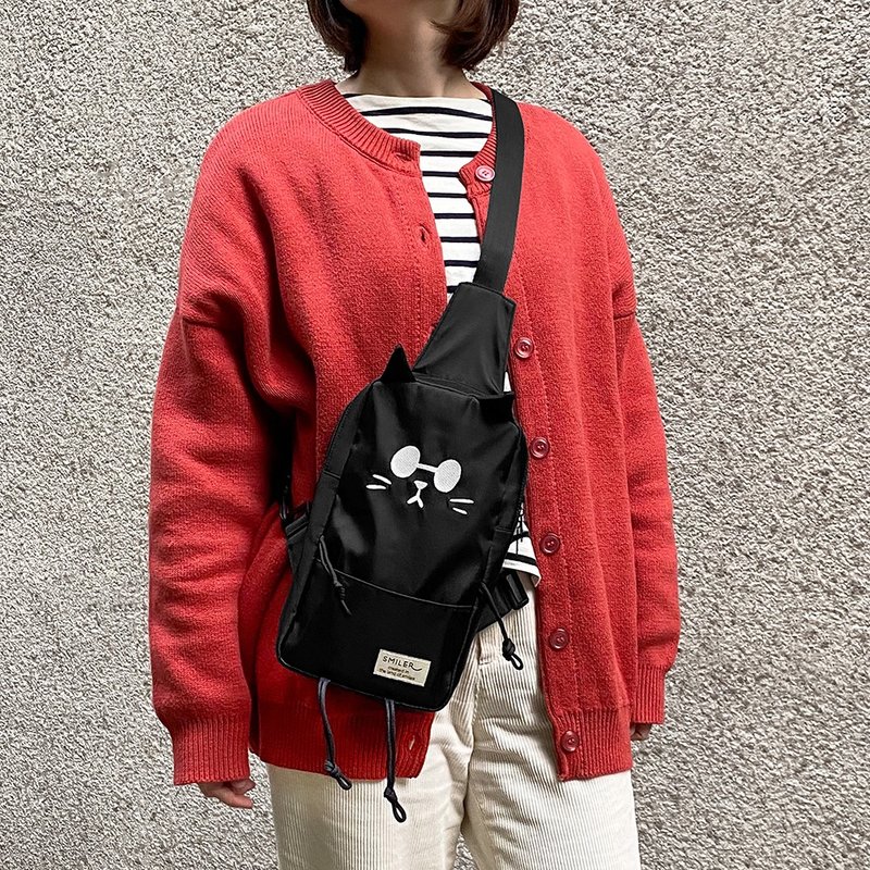 Buddy Bag 系列-中性斜挎背包　猫 黑色 - 侧背包/斜挎包 - 其他人造纤维 黑色