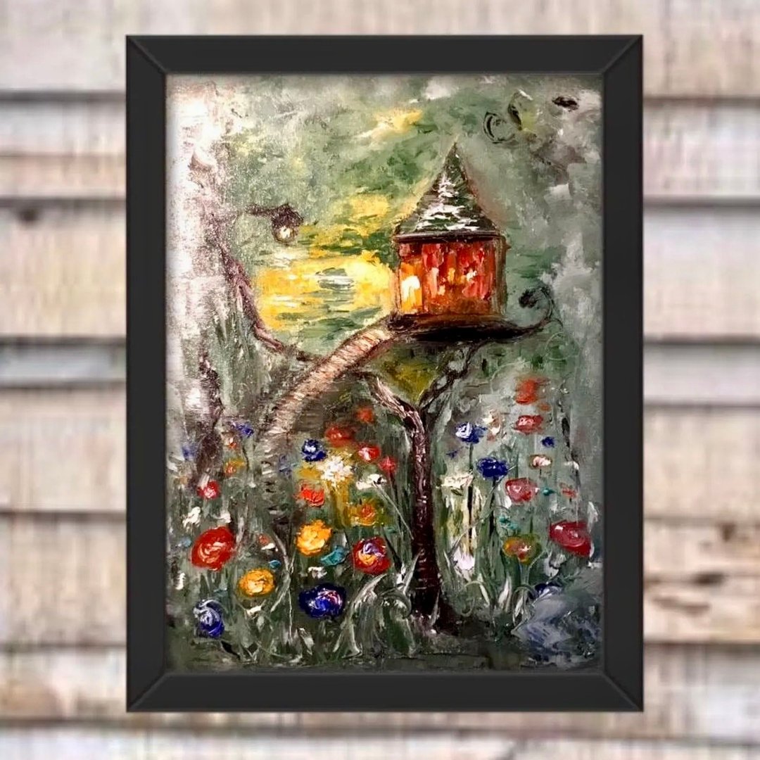 幻想森林绘画，画布板上的原始油画。 - 墙贴/壁贴 - 其他材质 绿色