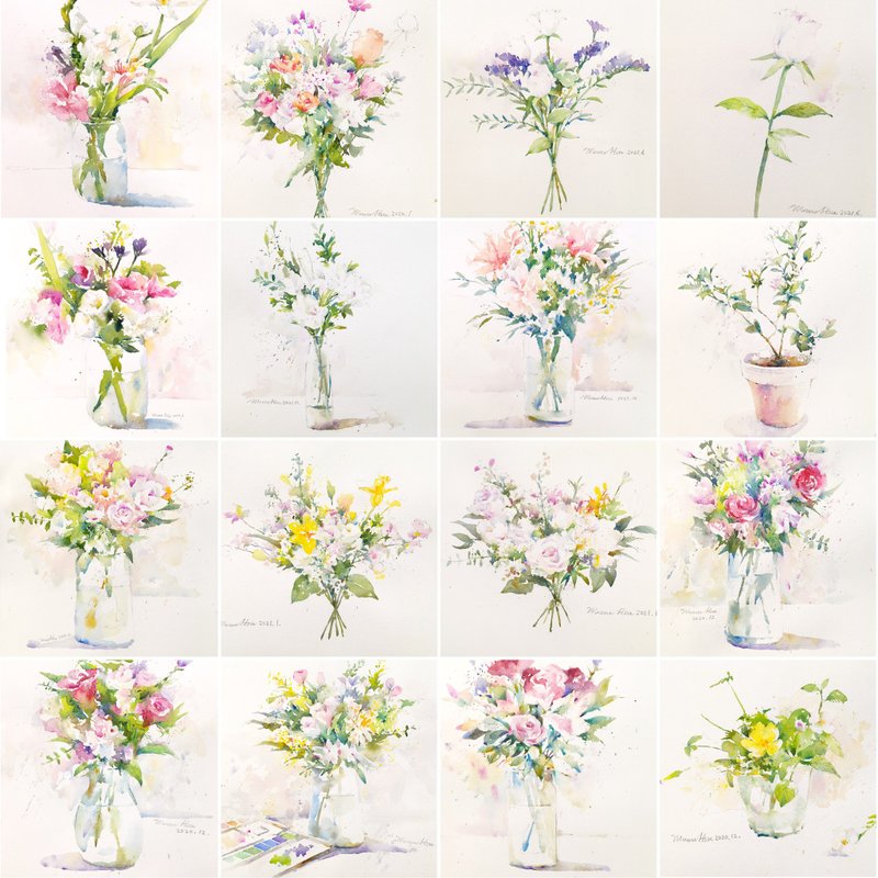 在线课程。呜呜老师的植物系水彩课-花花篇3.0(可加购材料包) - 插画/绘画/写字 - 纸 黄色