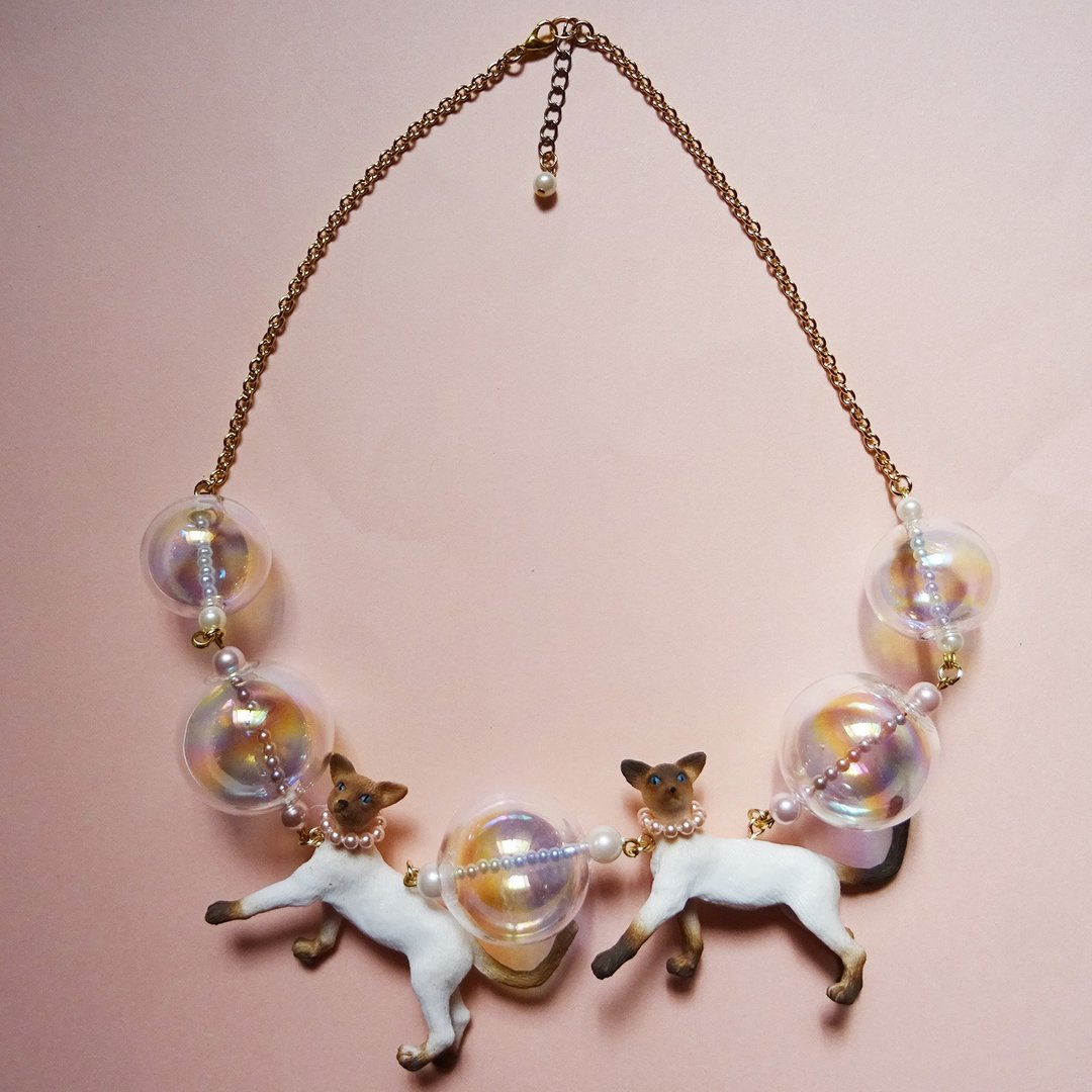 Sedmikrasky Aurora Bubble Necklace / Siamese Cat - 项链 - 玻璃 咖啡色