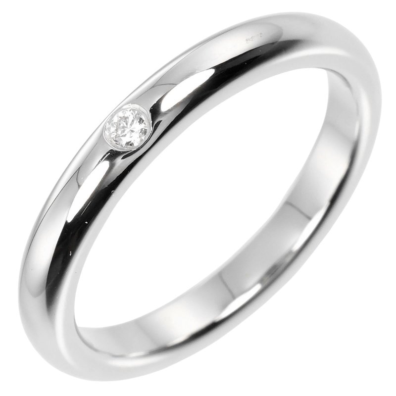 [日本直送] Tiffany & Co. Stacking Band 9号戒指，Pt950铂金，1颗钻石，约5.08克[二手] A级 - 戒指 - 贵金属 银色
