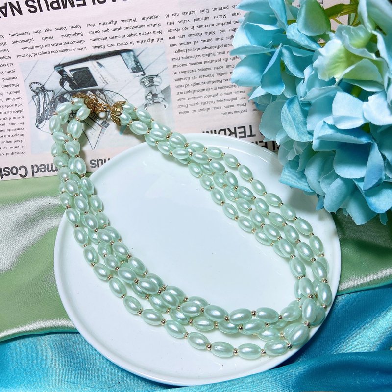 【西洋古董饰品】极美四层湖水蓝米珠珍珠风格 花雕镶嵌 项链 - 项链 - 其他材质 蓝色