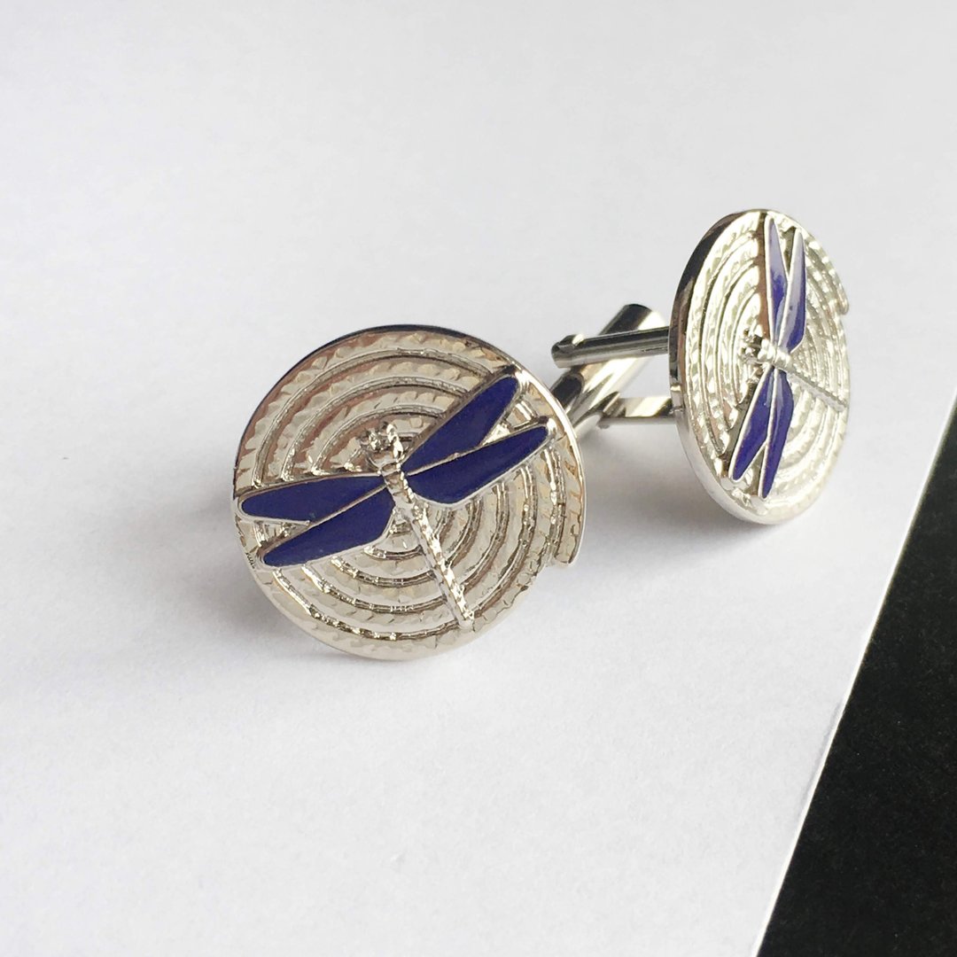 Dragonfly [Indigo Blue] Cloisonne Cufflinks Cufflinks Red Copper Metal Cloisonne - 袖扣 - 其他材质 蓝色