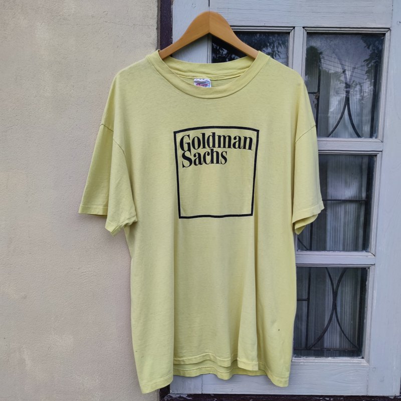 复古高盛纽约银行黄色方块Logo T恤 - 男装上衣/T 恤 - 棉．麻 黄色