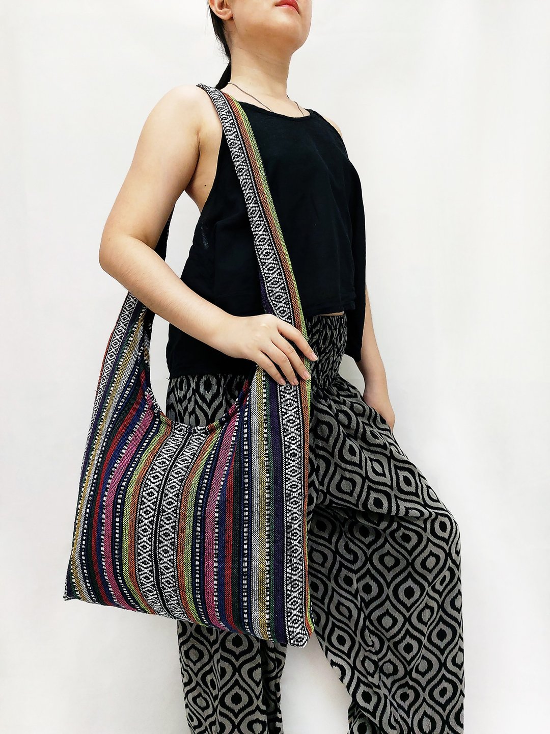 Woven Cotton Bag Shoulder bag Crossbody bag Bohemian Unisex Hobo bag Long Strap - 其他 - 棉 多色