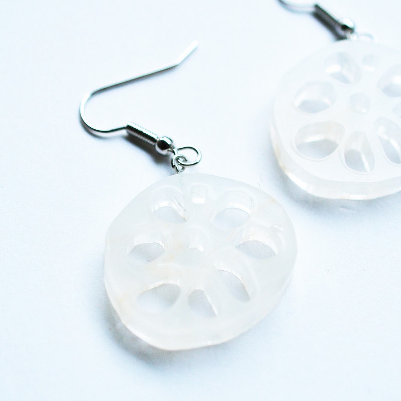 莲藕耳环（耳针 / 耳夹） - 耳环/耳夹 - 压克力 白色